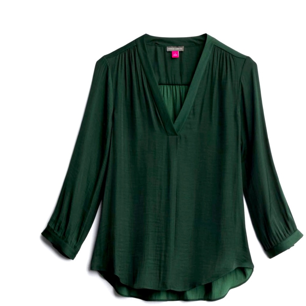 3/4 sleeve V-neck rumple blouse